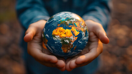 hands holding globe, concept of behaviors in which individuals take protective actions toward the environment