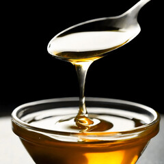 スプーンから流れる琥珀色の美しい蜂蜜