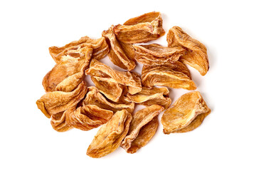 Dried persimmons, close-up, isolated on white background.