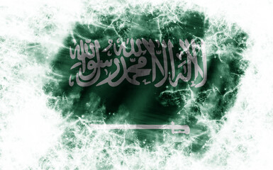White background with worn Saudi Arabia flag