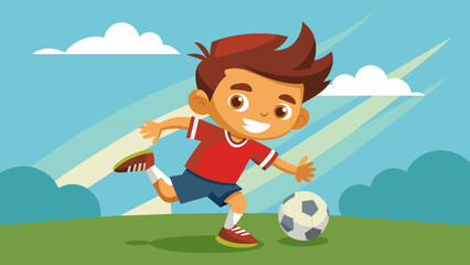 Obraz na płótnie Canvas a-boy-playing-football-cartoon-character-illustration
