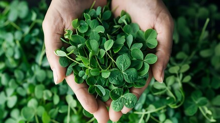handful of fenugreek leaves, packed with vitamins and minerals - obrazy, fototapety, plakaty