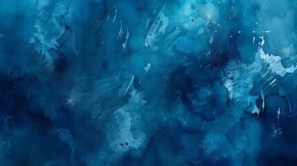 Abstract dark blue teal watercolor background with splashes and brush strokes