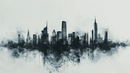 Black and grey urban skyline silhouette on a light background