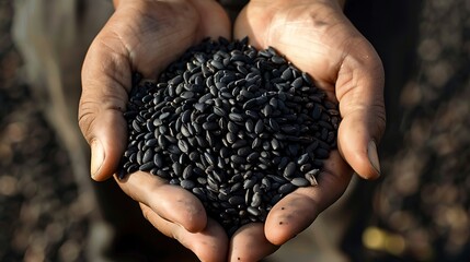 handful of black seed oil, packed with antioxidants and anti-inflammatory compounds - obrazy, fototapety, plakaty