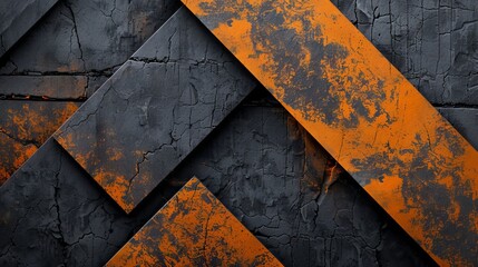 Black and orange geometric shapes on a textured background