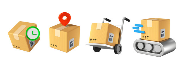3D set of freight icons for delivery app 3D render illustration isolated background png