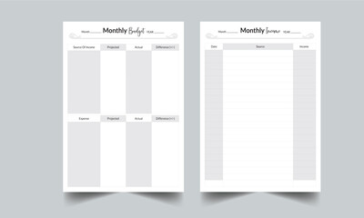 Monthly Budget & Monthly Income Planner Template 