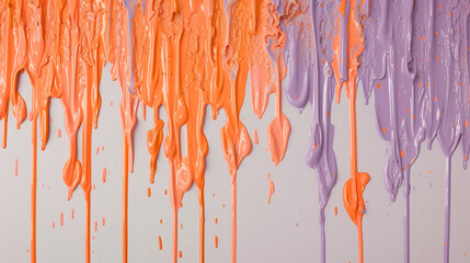 Striking paint drips in hues of tangerine and lavender, blending to create a captivating display.