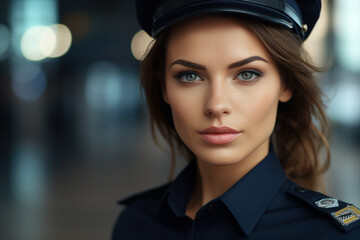 Photo portrait of beautiful successful proud police officer policewoman wear uniform generative ai