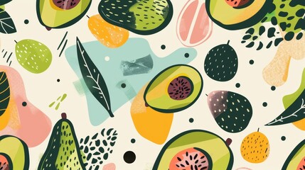 abstract avocado vibrant pattern with fresh sliced avocados banner design