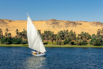 =Traditional egyptian sailing boat (felucca) on the Nile river, Egypt