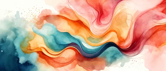 Türaufkleber Minimal abstract waves in the ocean landscape background. Mountain background with watercolor texture . Arts design for prints, poster, cover, wall arts and home decoration © Govindan