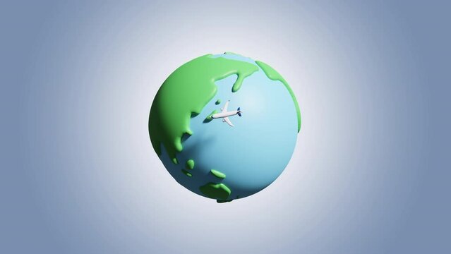 Cute rotating earth and airplane