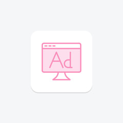 Banner Ad icon, ad, advertising, online, digital duotone line icon, editable vector icon, pixel perfect, illustrator ai file