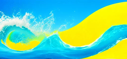 Foto op Plexiglas Minimal abstract waves in the ocean landscape background. Mountain background with watercolor texture . Arts design for prints, poster, cover, wall arts and home decoration   © Govindan