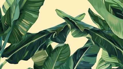 Banana leaves exotic minimalistic art design illustration