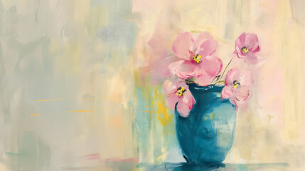 A vibrant bouquet of pink flowers in a blue vase on a table