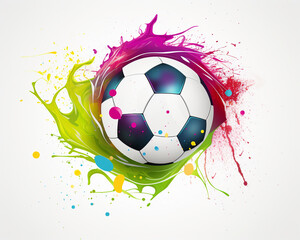 Dynamic Soccer Ball with Colorful Paint Splashes