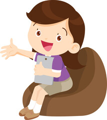 child use digital device sitting on beanbag
