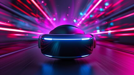 Virtual reality headset on a colorful background. Virtual reality goggles. VR headset. Neon lights