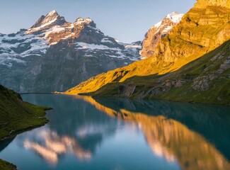 Bachalpsee Lake panorama in summer, Grindelwald, Switzerland closeup
