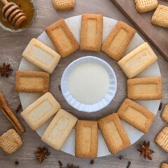 Artisanal Rectangular Biscuits Arranged In A Circular Frame - Whimsical Top-View Display