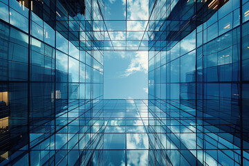 A view of a city from a high building with a blue sky and clouds