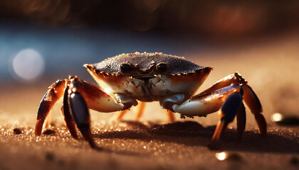 Crab on the sandy shore - obrazy, fototapety, plakaty