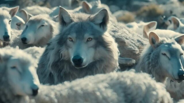Wolf among sheep. video 4k