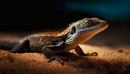 Obraz premium lizard on the sandy shore , dark background