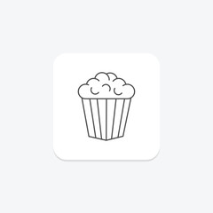 Popcorn icon, snack, cinema, movie, theater thinline icon, editable vector icon, pixel perfect, illustrator ai file