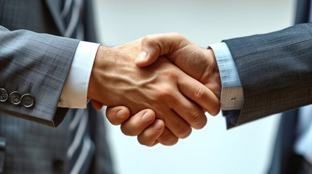 Close-up of two businesspeople shaking hands in office.