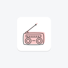 Radio icon, broadcast, station, music, news color shadow thinline icon, editable vector icon, pixel perfect, illustrator ai file