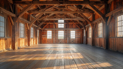 interior large wooden barn that was empty.