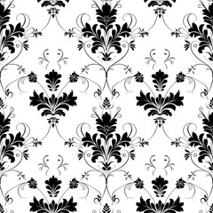 A black and white filigree pattern with intricate designs. - obrazy, fototapety, plakaty