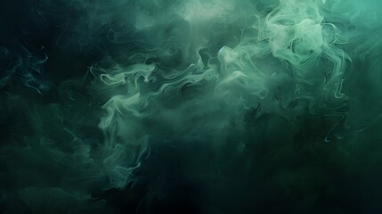 Swirling green smoke patterns on dark canvas - obrazy, fototapety, plakaty