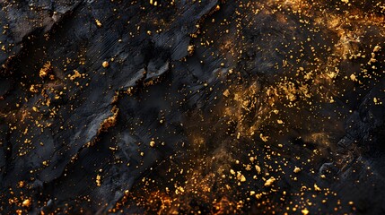Abstract gold flecks on black grunge texture - obrazy, fototapety, plakaty