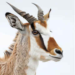 Brown Springbok Antelope reindeer with antlers horns white background
