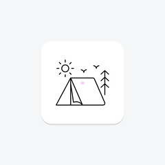 Camping Tent icon, tent, camp, outdoor, shelter color shadow thinline icon, editable vector icon, pixel perfect, illustrator ai file