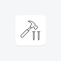 Hammer and Nails icon, nails, tool, construction, diy color shadow thinline icon, editable vector icon, pixel perfect, illustrator ai file