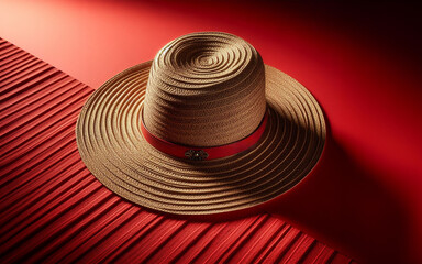 Fototapeta na wymiar Straw hat, sun hat on a bright colored background