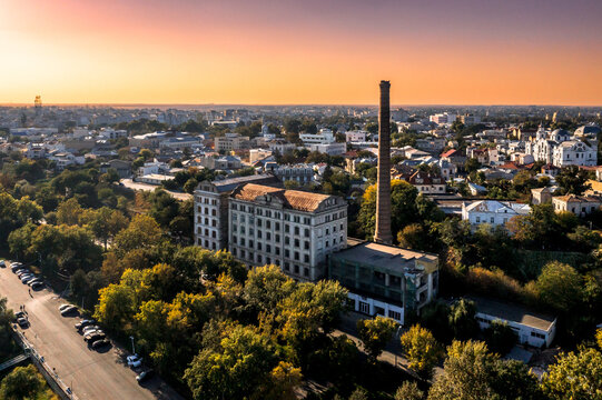 Aerial view over Braila and Danube River in Romania