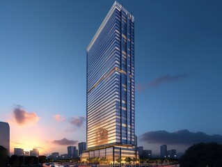 Fototapeta na wymiar An office tower serving as a global business center, with premium office suites, executive lounges