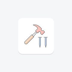 Hammer and Nails icon, nails, tool, construction, diy lineal color icon, editable vector icon, pixel perfect, illustrator ai file