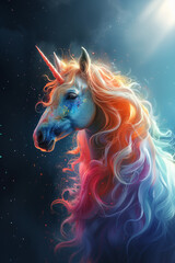 Beautiful unicorn graphic in a rainbow of colours.