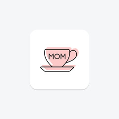 Tea Cup with Best Mom icon, cup, mom, best, mother color shadow thinline icon, editable vector icon, pixel perfect, illustrator ai file