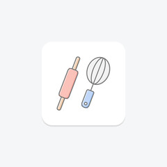 Mixer and Baking Tools icon, baking, tools, kitchen, cookware lineal color icon, editable vector icon, pixel perfect, illustrator ai file