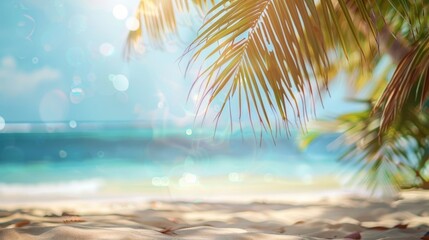 Fototapeta na wymiar Blurred tropical beach background. Summer vacation 