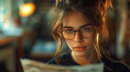  businesswoman looking at an invoice